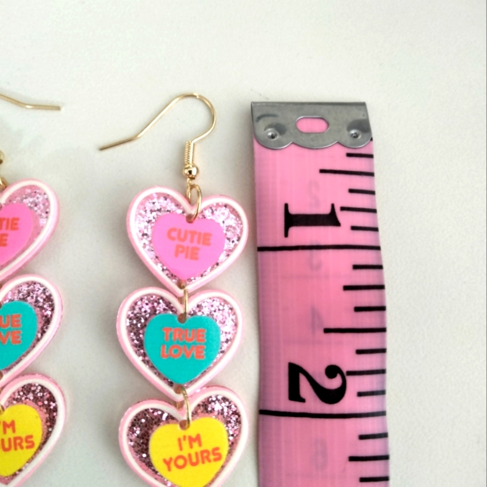 Acrylic Heart-Shaped Multicolor Earrings - Picture 6 of 6